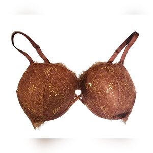 ✨ Victoria’s Secret Bombshell Bra | Size 38D | Brown Lace + Gold Accents | Excel